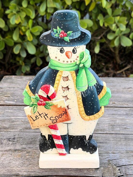 Hand painted Vintage Wood Snowman Christmas Decor Primitive Folk Art Let it Snow - Picture 1 of 8